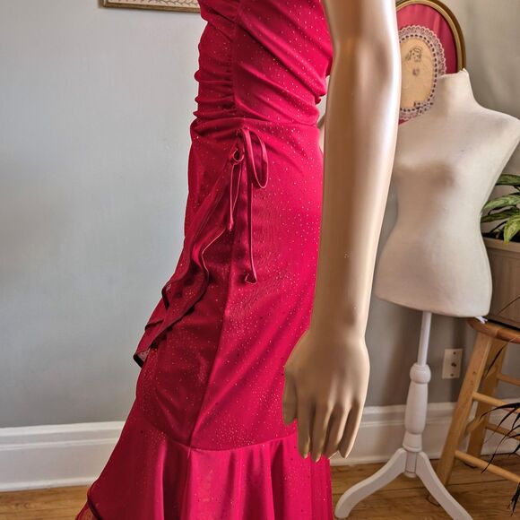 Vintage Y2K BCX Midi Dress Prom Tango Siren Glitter Ruffle Salsa Whimsygoth L - Picture 9 of 14